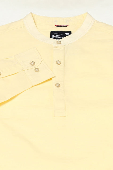 Cream Solid Cotton Shirt Kurta - Kurta - 240126553