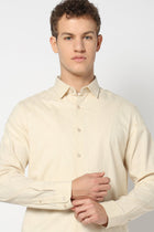 Cream Solid Tailored Fit Shirt - Shirts - 250731637