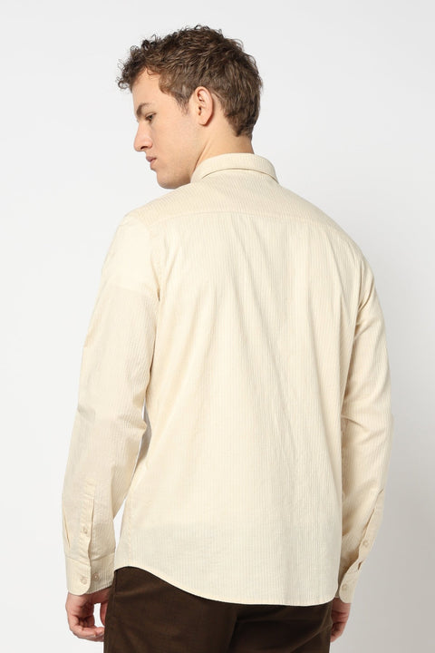 Cream Solid Tailored Fit Shirt - Shirts - 250731637