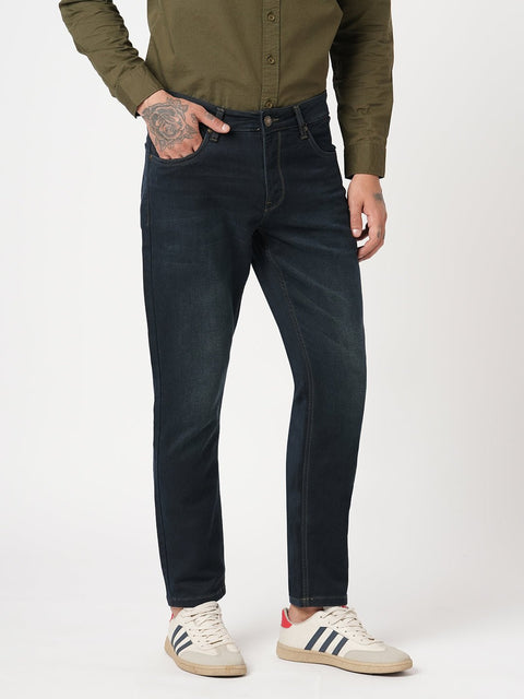 DARK BLUE KNITTED ANKLE FIT DENIM - Jeans - 251010837