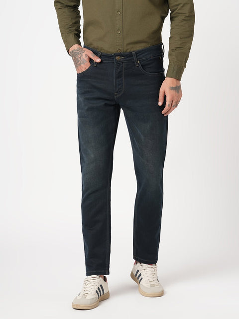 DARK BLUE KNITTED ANKLE FIT DENIM - Jeans - 251010837