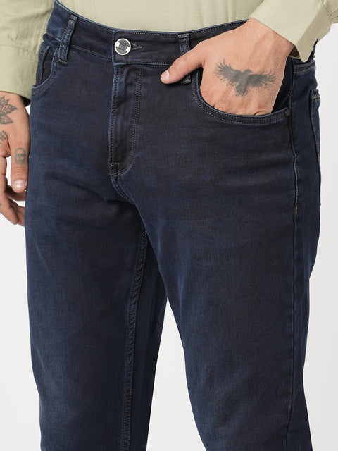 DARK BLUE KNITTED SLIM FIT DENIM - Jeans - 251110894