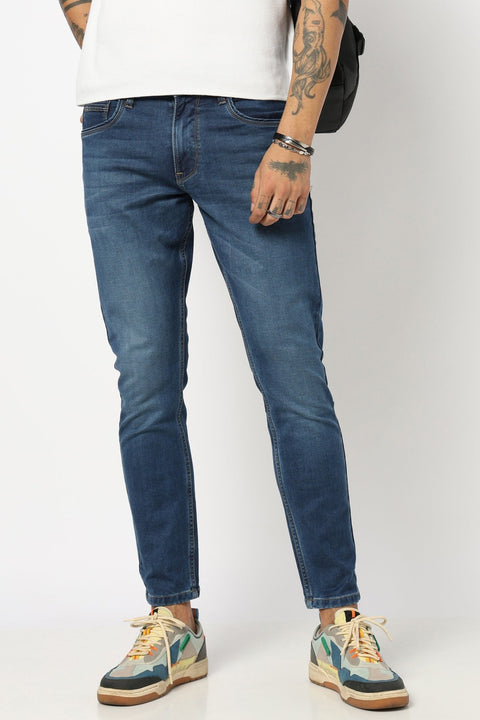 DARK BLUE PLAIN ANKLE FIT JEANS - Jeans - 250810489