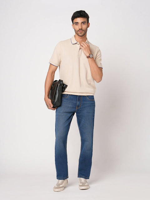 DARK BLUE STRAIGHT FIT KNITTED DENIM - Jeans - 251211010