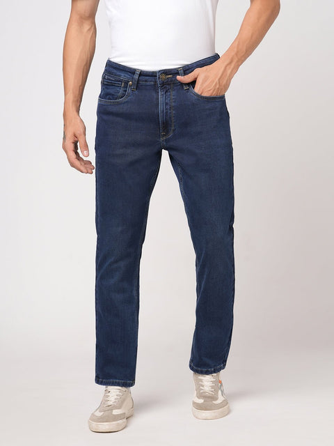 DARK BLUE STRAIGHT FIT KNITTED MENS DENIMS - Jeans - 251010852