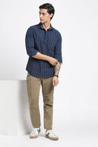 Dark Blue Striped Cotton Shirt - Shirt - 240427649