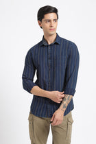 Dark Blue Striped Cotton Shirt - Shirt - 240427649