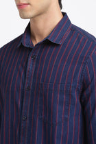 Dark Blue Striped Cotton Shirt - Shirt - 240427366