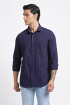 Dark Blue Striped Cotton Shirt - Shirt - 240427366