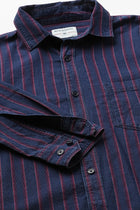 Dark Blue Striped Cotton Shirt - Shirt - 240427366