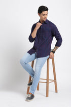 Dark Blue Striped Cotton Shirt - Shirt - 240427366