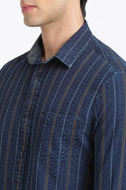 Dark Blue Striped Cotton Shirt - Shirt - 240427649