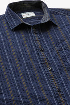 Dark Blue Striped Cotton Shirt - Shirt - 240427649