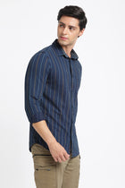 Dark Blue Striped Cotton Shirt - Shirt - 240427649