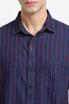 Dark Blue Striped Cotton Shirt - Shirt - 240427366