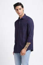 Dark Blue Striped Cotton Shirt - Shirt - 240427366