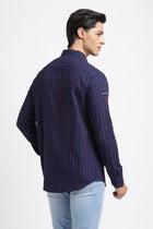 Dark Blue Striped Cotton Shirt - Shirt - 240427366