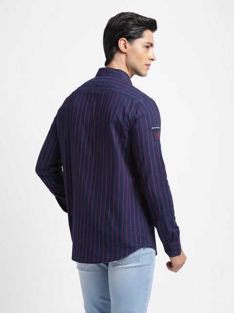 Dark Blue Striped Cotton Shirt - Shirt - 240427366