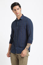 Dark Blue Striped Cotton Shirt - Shirt - 240427649