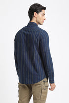 Dark Blue Striped Cotton Shirt - Shirt - 240427649