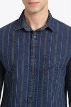 Dark Blue Striped Cotton Shirt - Shirt - 240427649