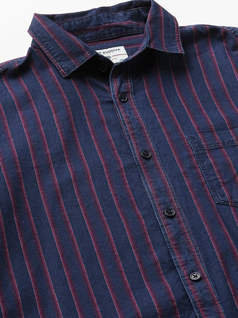 Dark Blue Striped Cotton Shirt - Shirt - 240427366