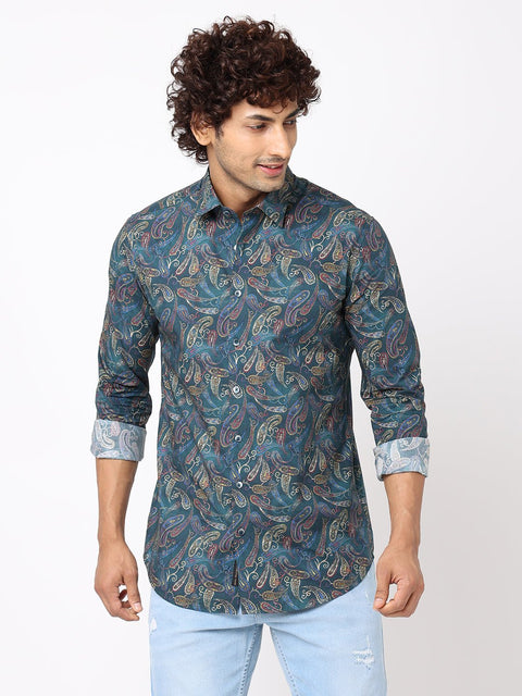 Dark Green Overall Printed Shirt - Shirt - 230625224