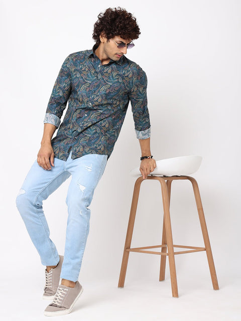 Dark Green Overall Printed Shirt - Shirt - 230625224