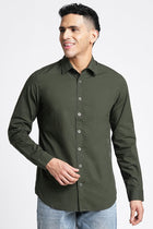 Dark Green Solid Cotton Shirt - Shirt - 230524818