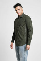 Dark Green Solid Cotton Shirt - Shirt - 230524818