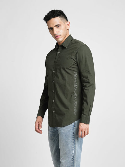 Dark Green Solid Cotton Shirt - Shirt - 230524818