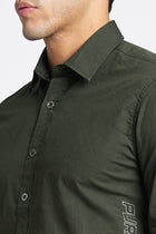 Dark Green Solid Cotton Shirt - Shirt - 230524818