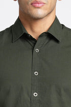 Dark Green Solid Cotton Shirt - Shirt - 230524818