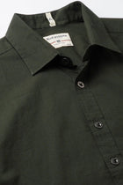 Dark Green Solid Cotton Shirt - Shirt - 230524818