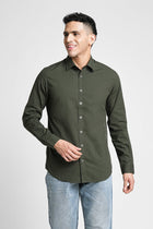 Dark Green Solid Cotton Shirt - Shirt - 230524818