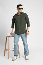 Dark Green Solid Cotton Shirt - Shirt - 230524818