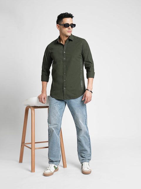 Dark Green Solid Cotton Shirt - Shirt - 230524818