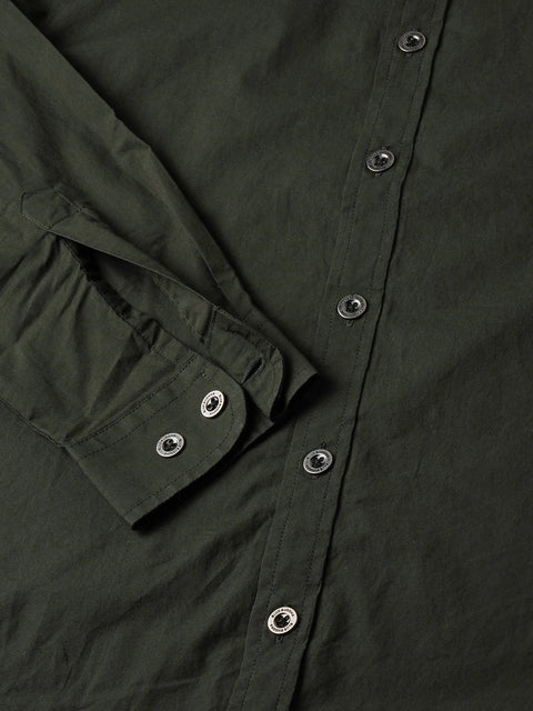 Dark Green Solid Cotton Shirt - Shirt - 230524818