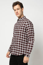 Dark Maroon Casual Checkered Shirt - Shirts - 250330863