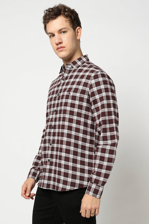 Dark Maroon Casual Checkered Shirt - Shirts - 250330863