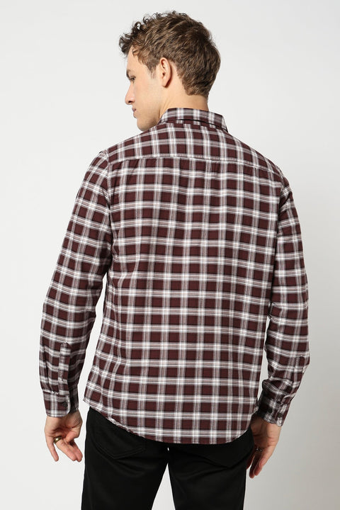 Dark Maroon Casual Checkered Shirt - Shirts - 250330863