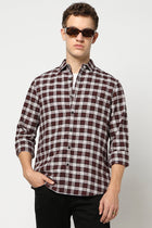 Dark Maroon Casual Checkered Shirt - Shirts - 250330863