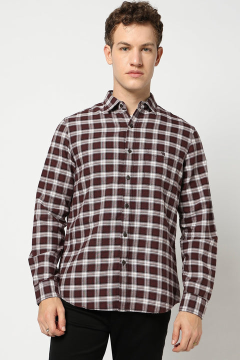 Dark Maroon Casual Checkered Shirt - Shirts - 250330863