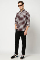 Dark Maroon Casual Checkered Shirt - Shirts - 250330863