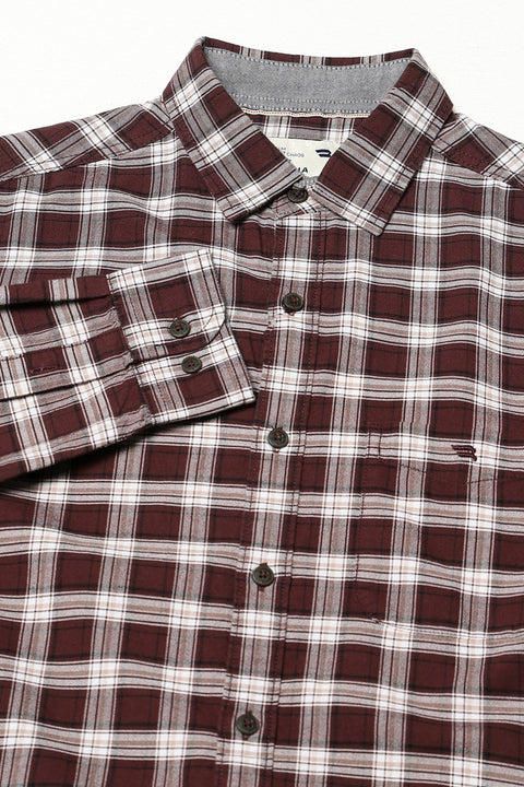 Dark Maroon Casual Checkered Shirt - Shirts - 250330863