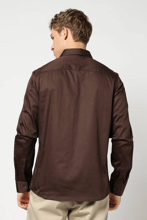 Dark Maroon Solid Satin Shirt - Shirt - 250531323