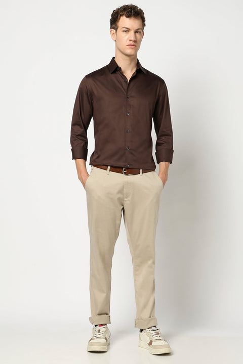 Dark Maroon Solid Satin Shirt - Shirt - 250531323