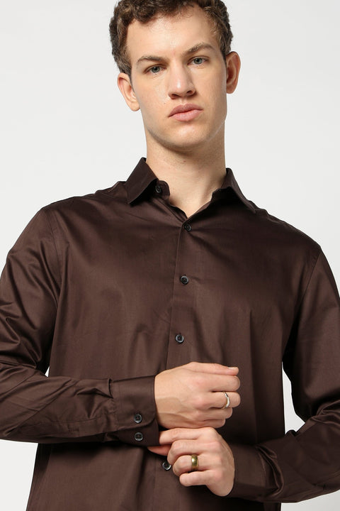 Dark Maroon Solid Satin Shirt - Shirt - 250531323