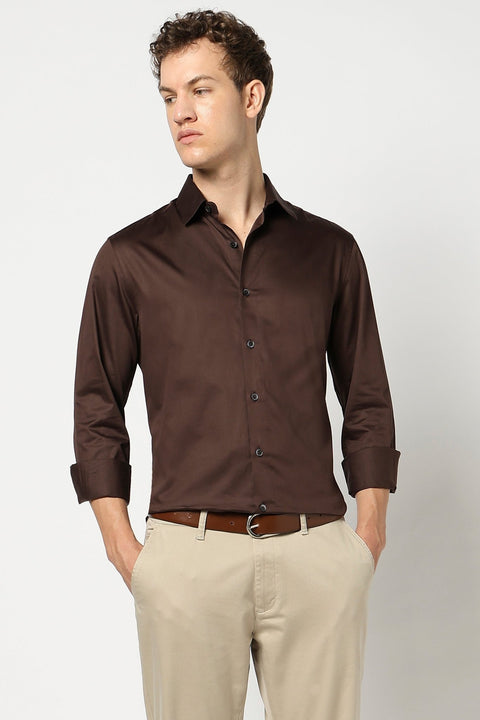 Dark Maroon Solid Satin Shirt - Shirt - 250531323