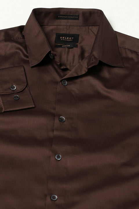 Dark Maroon Solid Satin Shirt - Shirt - 250531323